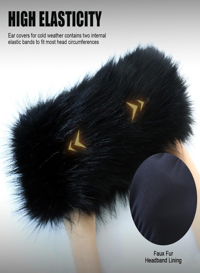 RANOME Faux Fur Headband for Women Elastic Fuzzy Thick Earmuffs Winter Headwrap Ear Muffs Furry Ear Warmers Cold Weather (Black) - Image 3